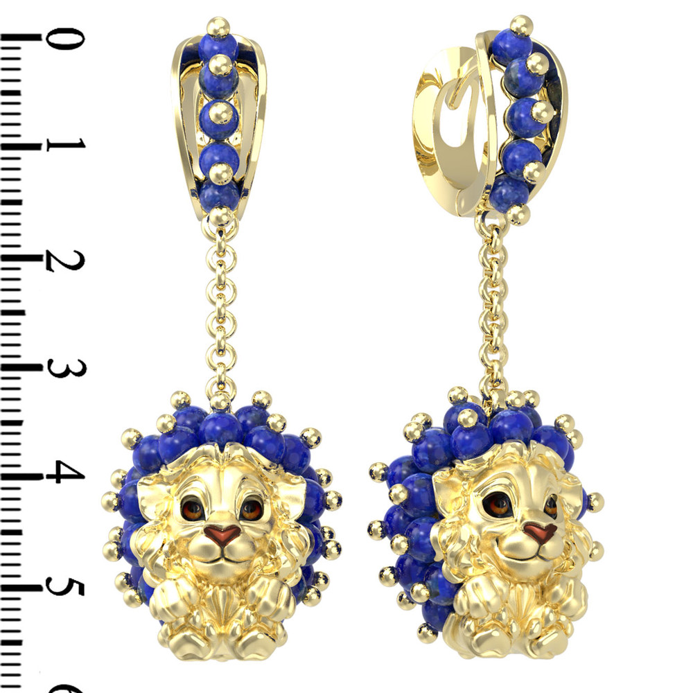 Серьги из лимонного золота c эмалью и лазуритом