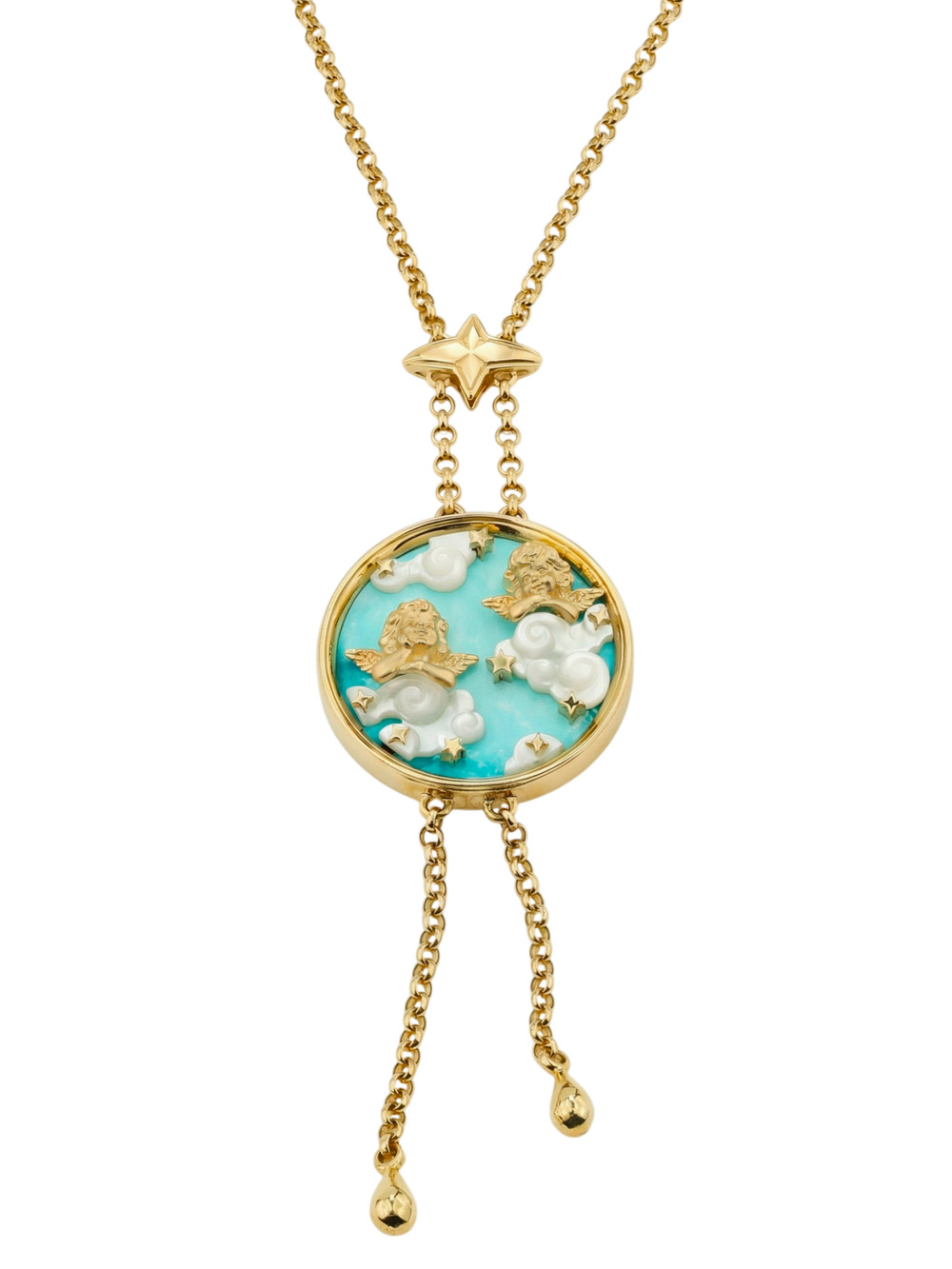 Колье из лимонного золота c бирюзой и перламутром