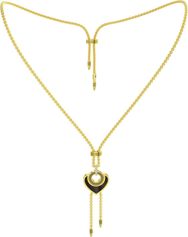 Колье из лимонного золота c фианитом, ониксом и перламутром