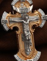 Крест из белого золота 585 пробы c фианитом