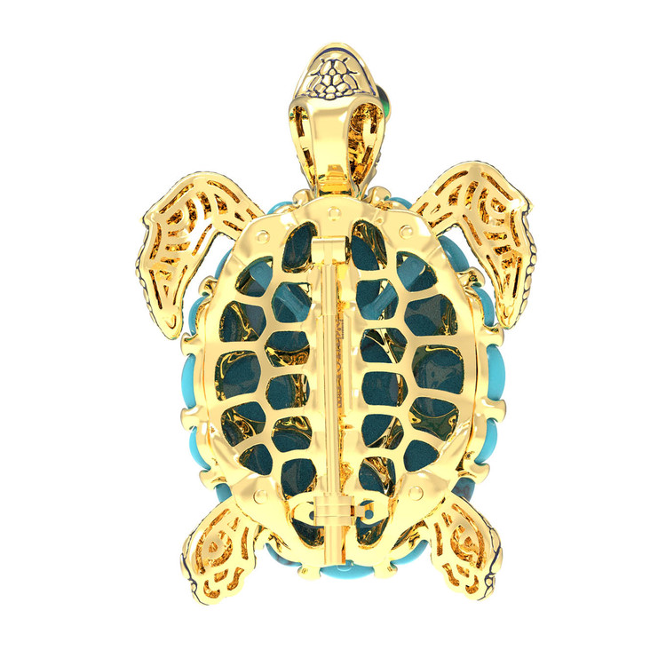 Брошь из лимонного золота c эмалью и бирюзой