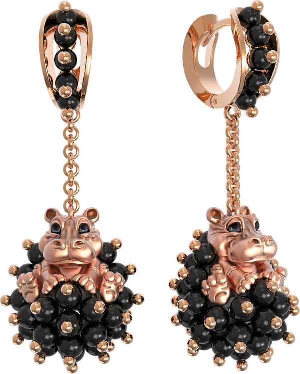 Серьги из золота c эмалью и ониксом