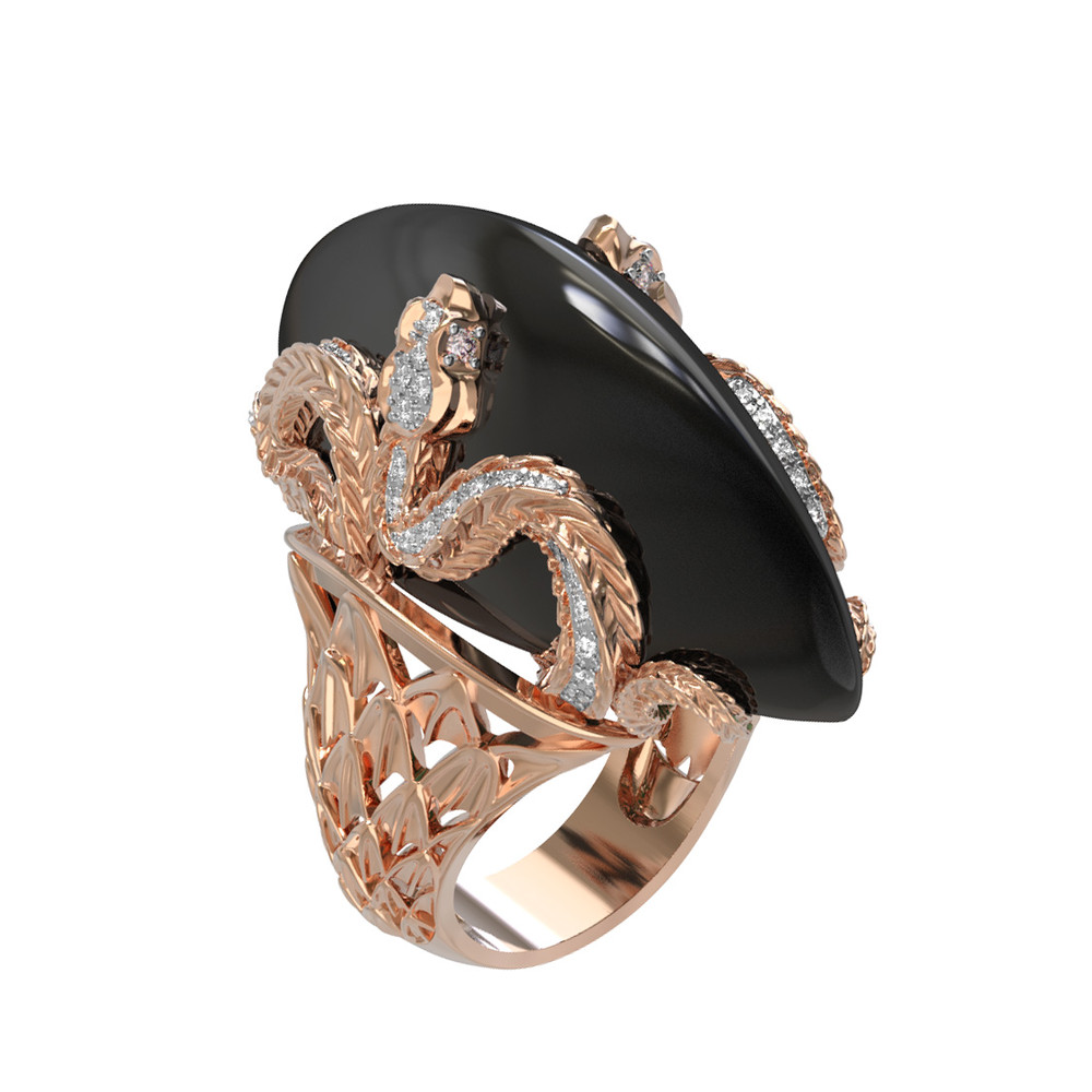 Кольцо из золота c бриллиантами и ониксом