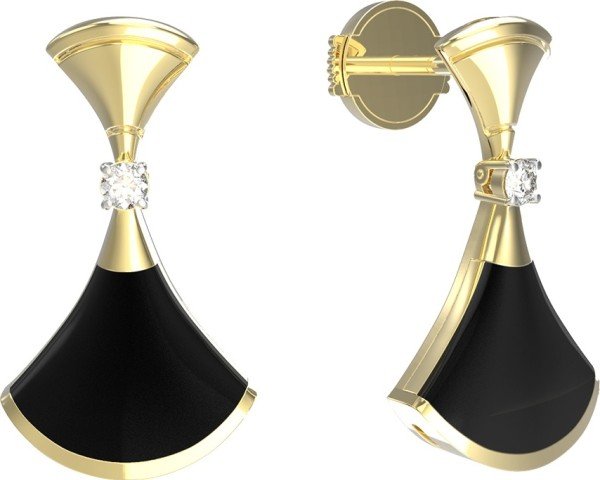 Серьги из лимонного золота c бриллиантами и ониксом