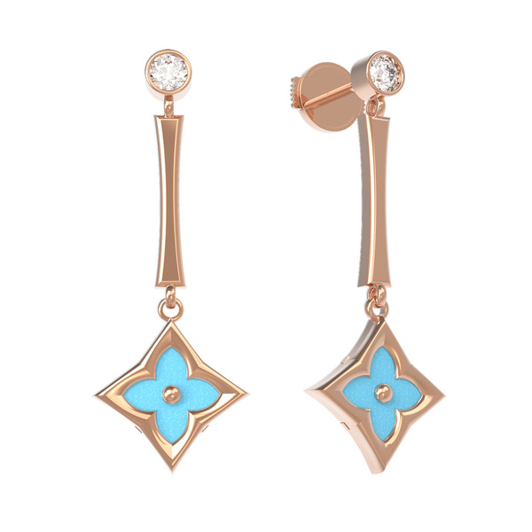 Серьги из золота c фианитом и бирюзой