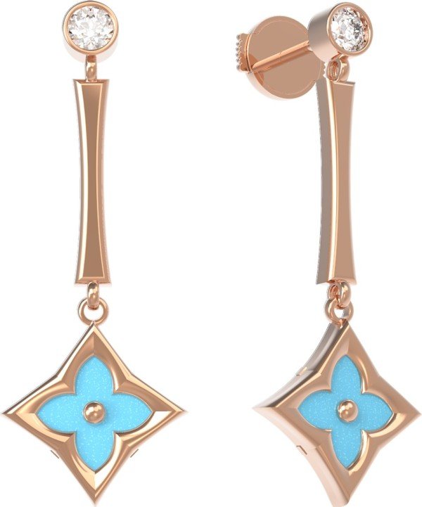 Серьги из золота c фианитом и бирюзой