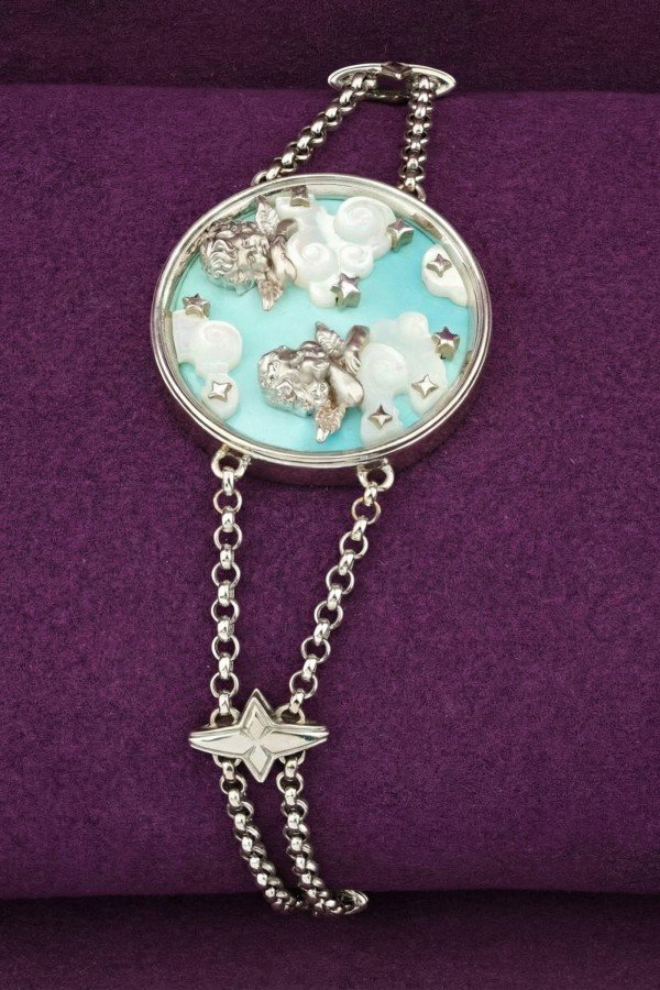 Браслет из белого золота c бирюзой и перламутром