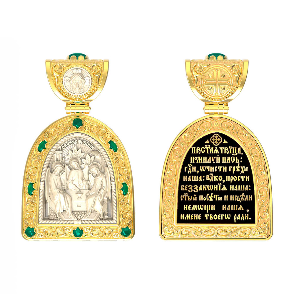 Образок из лимонного золота c эмалью, хризопразом и бивнем мамонта