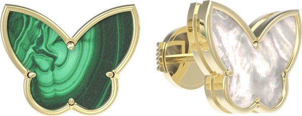 Серьги из лимонного золота 585 пробы c малахитом и перламутром