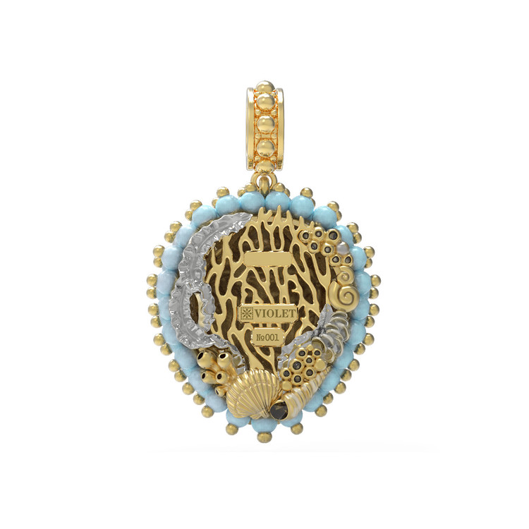 Подвеска из лимонного золота c эмалью и бирюзой