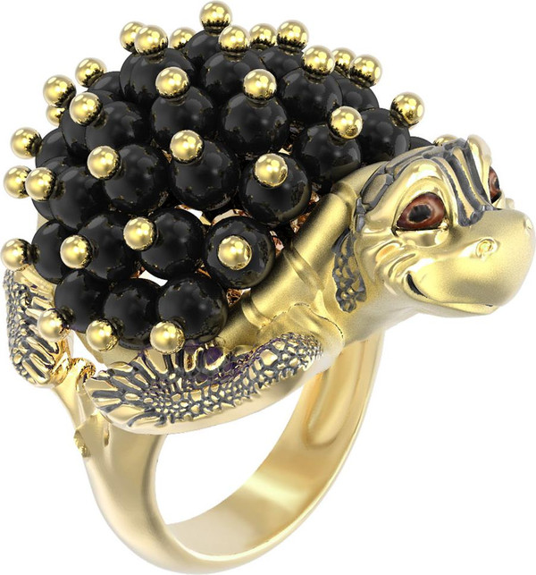 Кольцо из лимонного золота c эмалью и ониксом