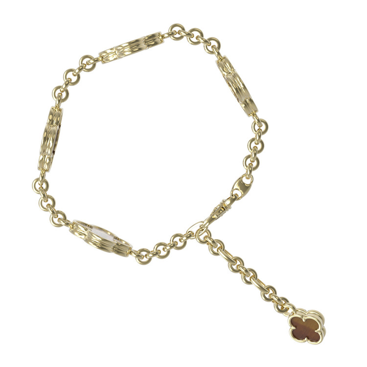 Браслет из лимонного золота c тигровым глазом и перламутром