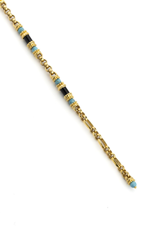 Браслет из лимонного золота c бирюзой и ониксом