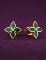 Серьги из золота 585 пробы c бриллиантами и малахитом