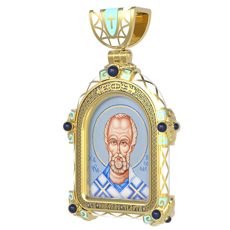 Образок из лимонного золота c эмалью, иконописью и темперой