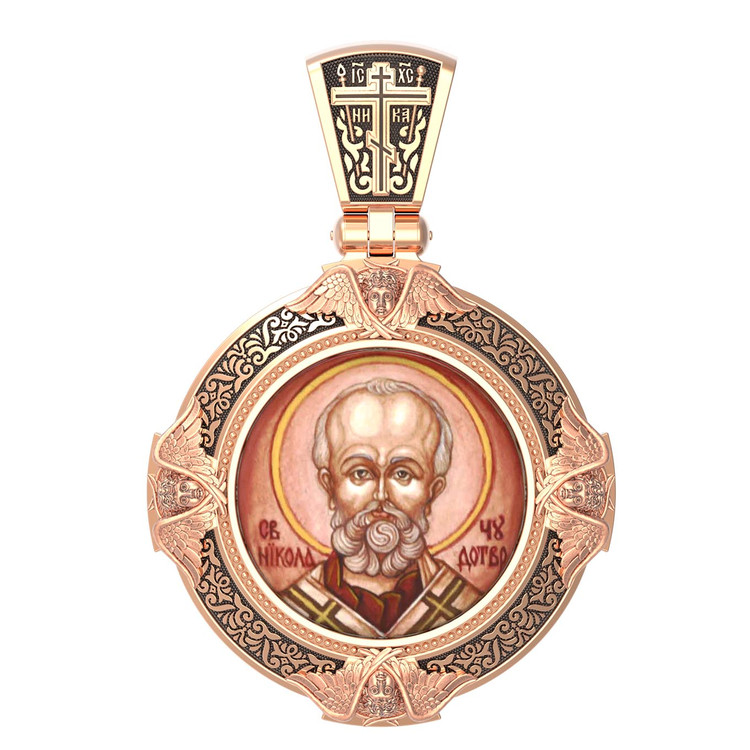 Образок из золота c эмалью, иконописью и темперой