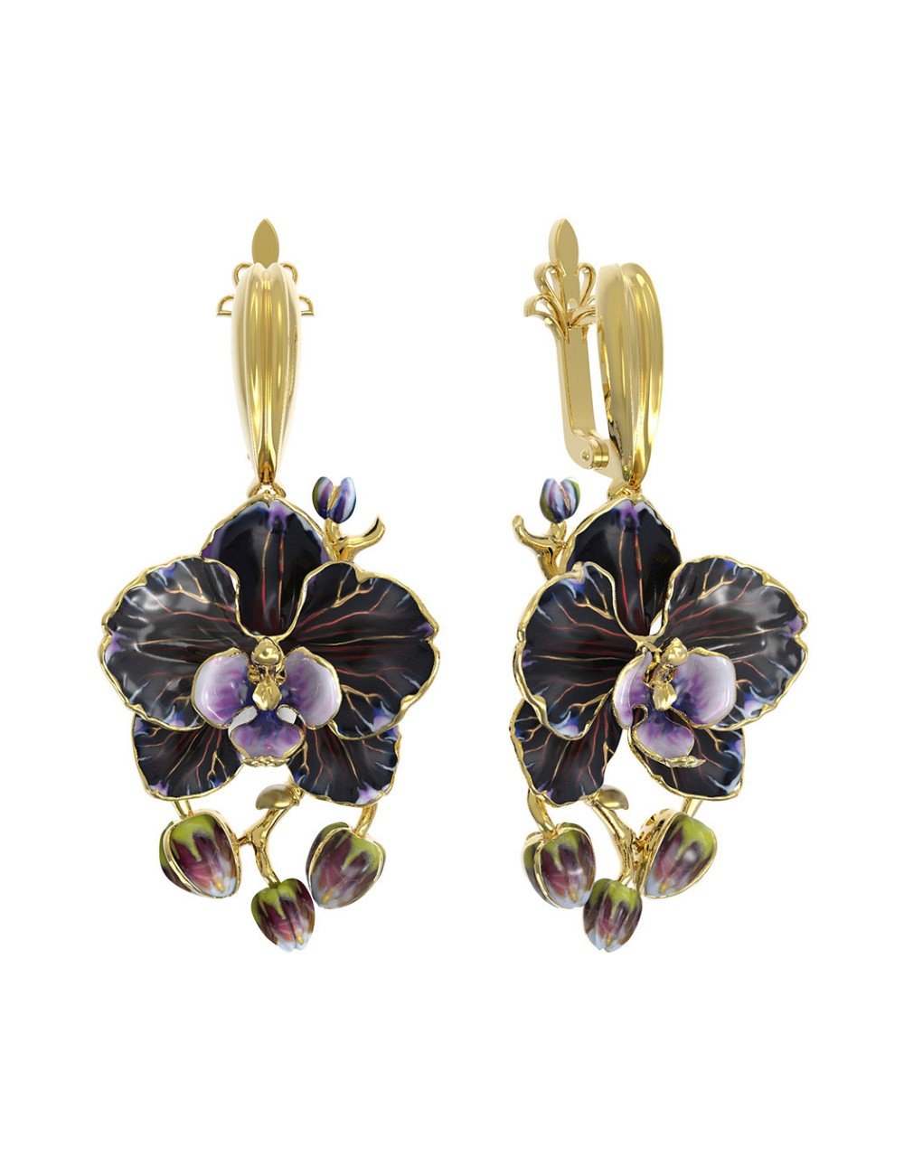Серьги из лимонного золота 585 пробы c эмалью