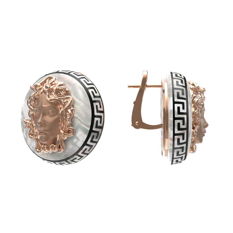 Серьги из золота c эмалью и перламутром