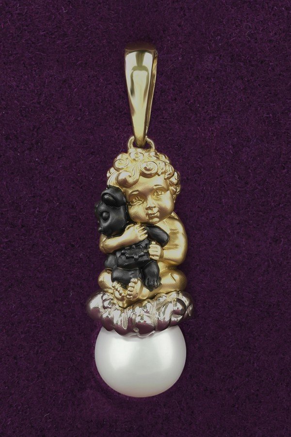 Подвеска из лимонного золота 585 пробы c жемчугом