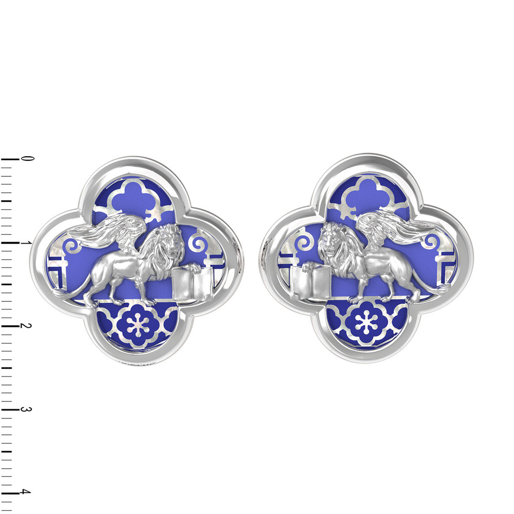 Серьги из белого золота c эмалью и перламутром