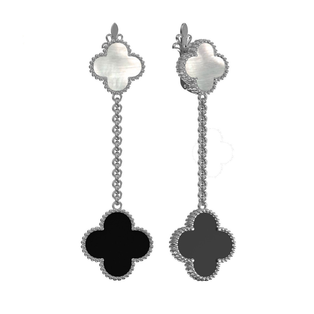 Серьги из белого золота c ониксом и перламутром