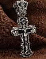 Крест из белого золота 585 пробы c эбеновым деревом