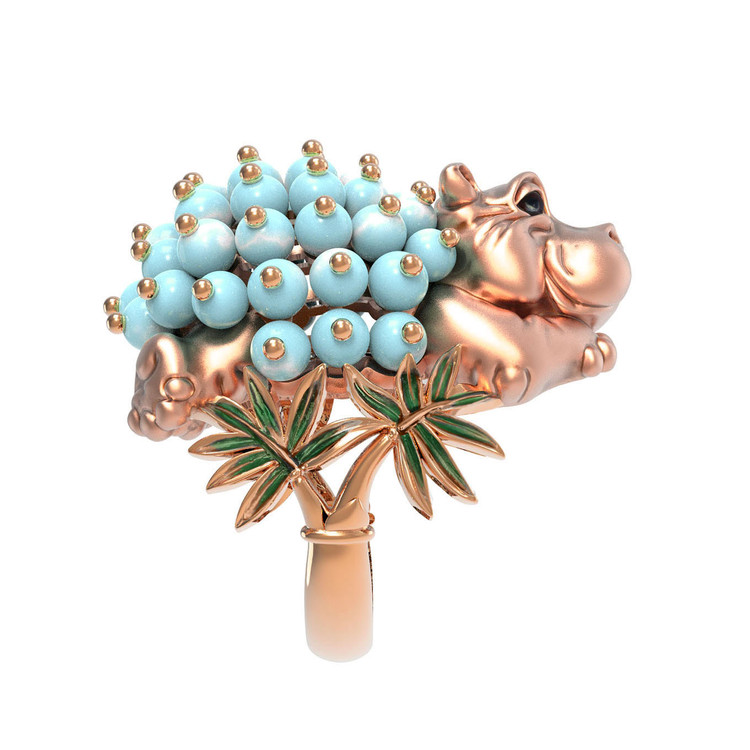 Кольцо из золота c эмалью и бирюзой