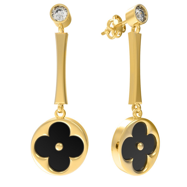 Серьги из лимонного золота c фианитом и ониксом