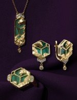 Серьги из лимонного золота 585 пробы c бриллиантами и малахитом