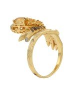 Кольцо из лимонного золота 585 пробы c эмалью, фианитом, цитрином и сапфиром
