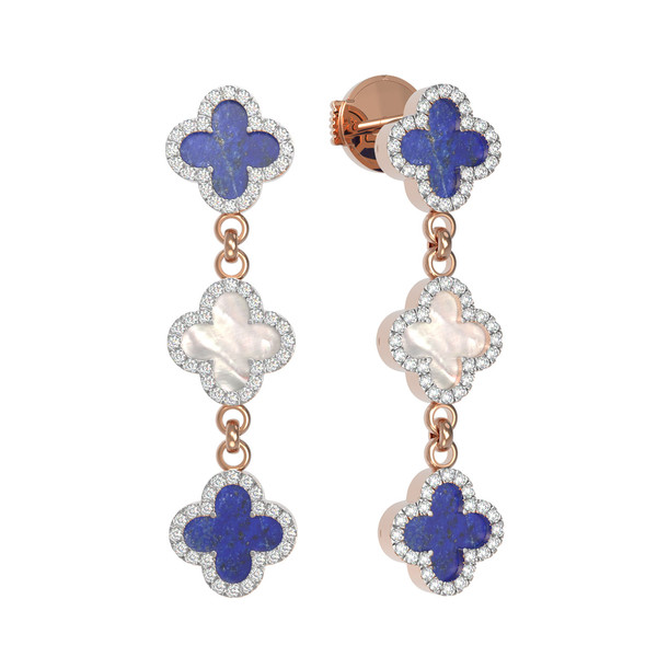 Серьги из золота c бриллиантами, лазуритом и перламутром