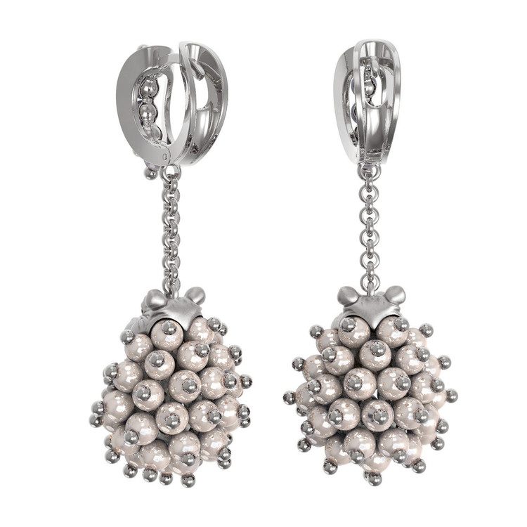 Серьги из белого золота c эмалью и жемчугом