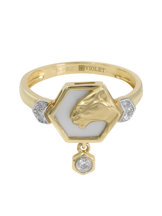 Кольцо из лимонного золота c бриллиантами и перламутром