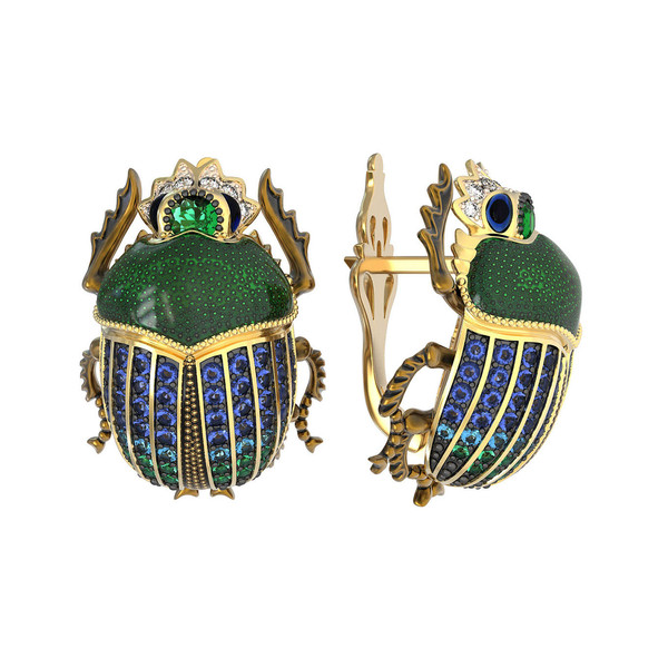 Серьги из лимонного золота c эмалью, фианитом и турмалином