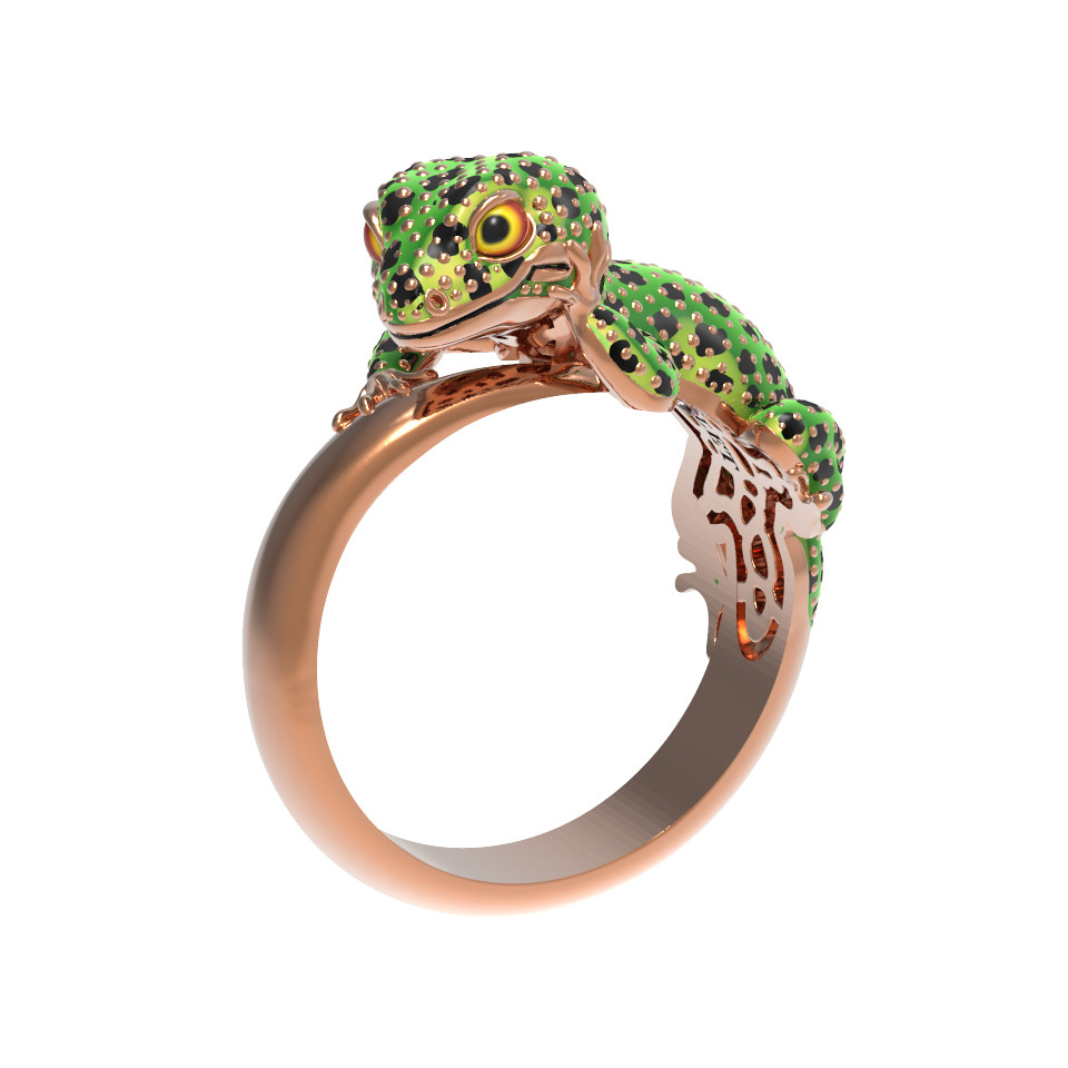 Кольцо из золота c эмалью и рубином