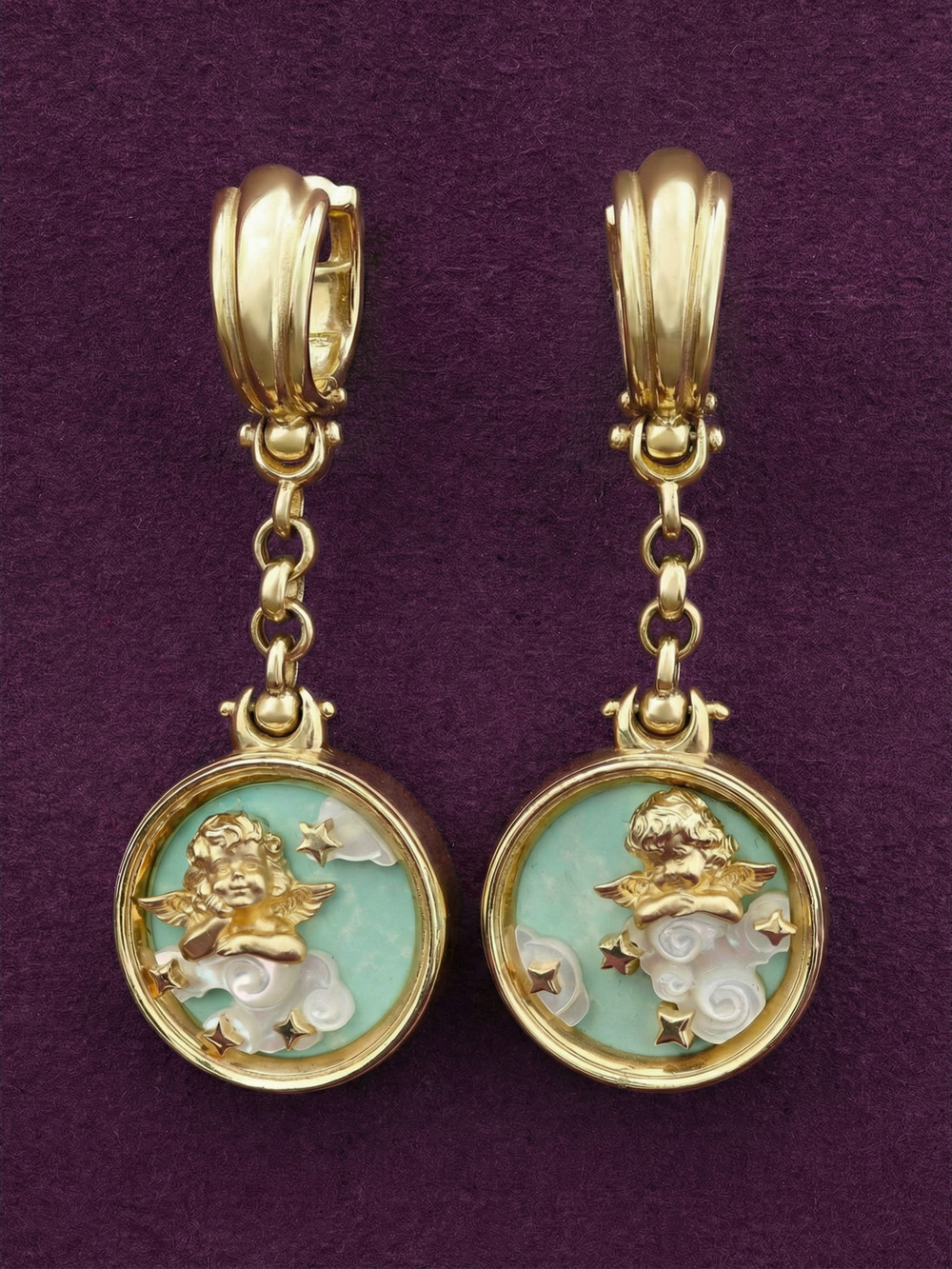 Серьги из лимонного золота c бирюзой и перламутром