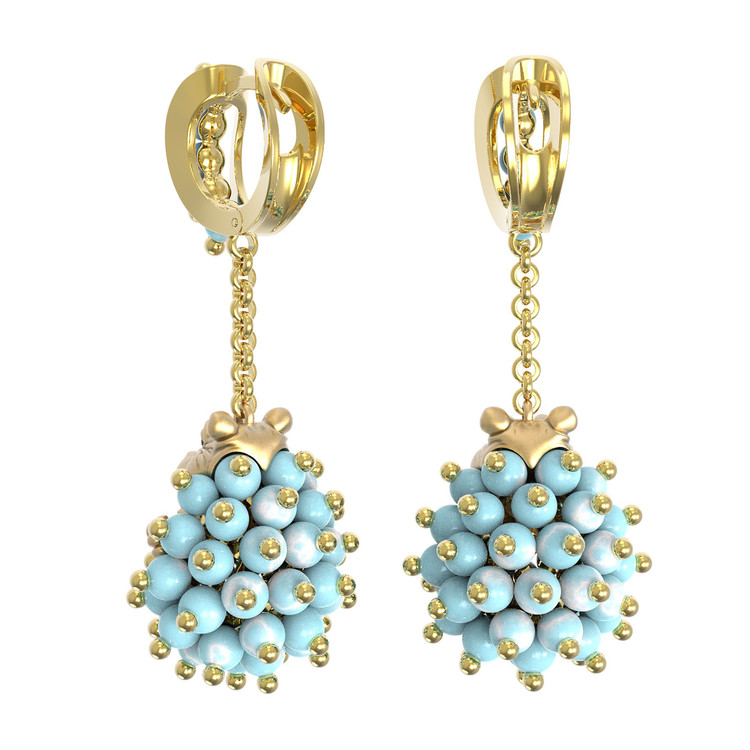 Серьги из лимонного золота c эмалью и бирюзой