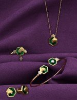 Колье из лимонного золота 585 пробы c бриллиантами и малахитом