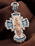 Крест из белого золота 585 пробы c эмалью