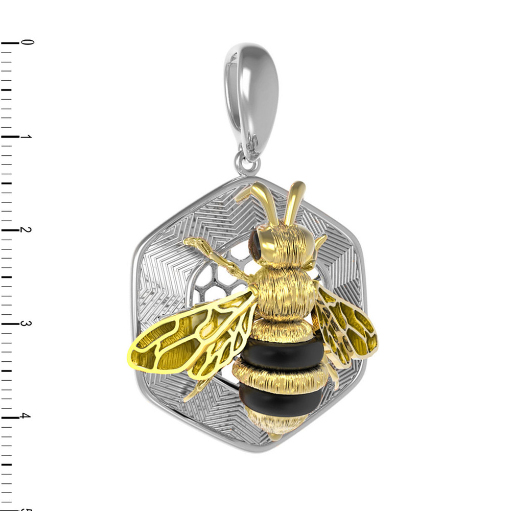 Подвеска из белого золота c эмалью, ониксом и эмалью