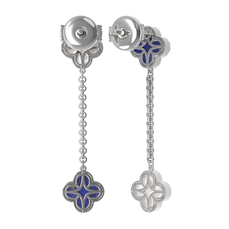 Серьги из белого золота c бриллиантами, лазуритом и перламутром