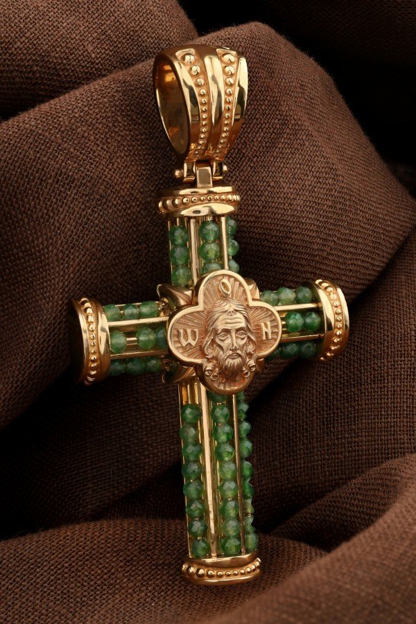 Крест из золота c хризопразом