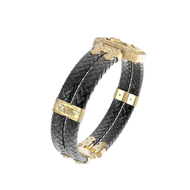 Браслет из лимонного золота c шнурком и ониксом