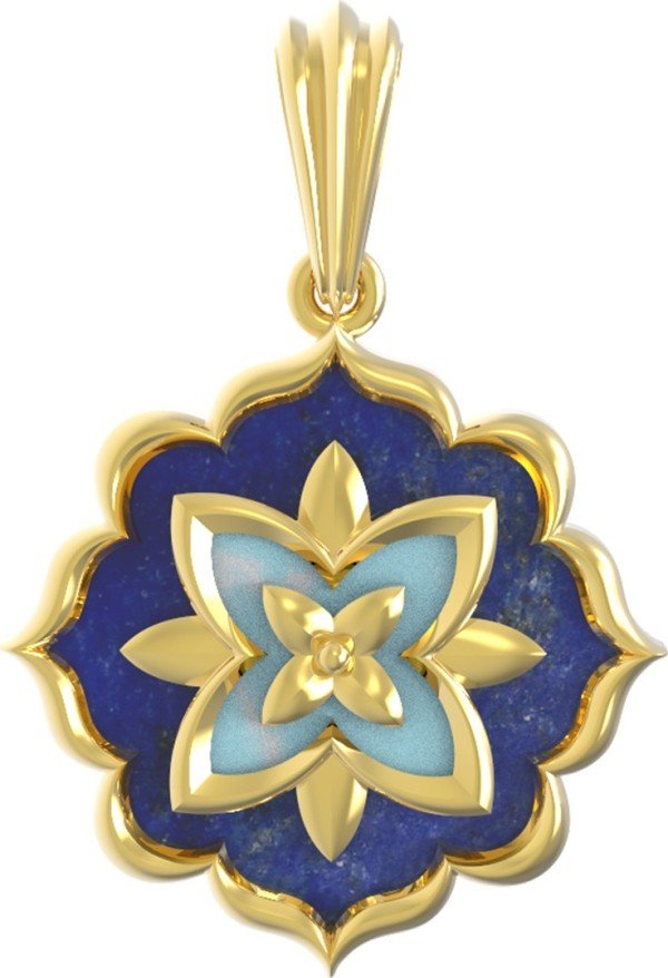 Подвеска из лимонного золота 585 пробы c бирюзой и лазуритом