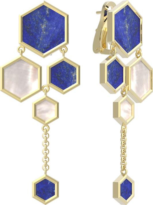 Серьги из лимонного золота c лазуритом и перламутром