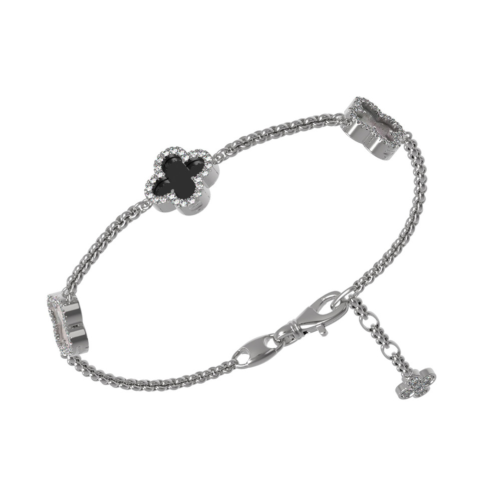 Браслет из белого золота c бриллиантами, ониксом и перламутром