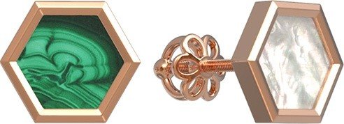 Серьги из золота 585 пробы c малахитом и перламутром