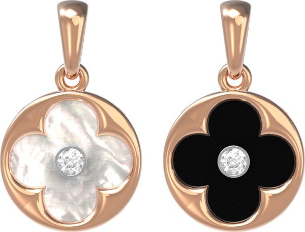 Подвеска из золота 585 пробы c бриллиантами, ониксом и перламутром