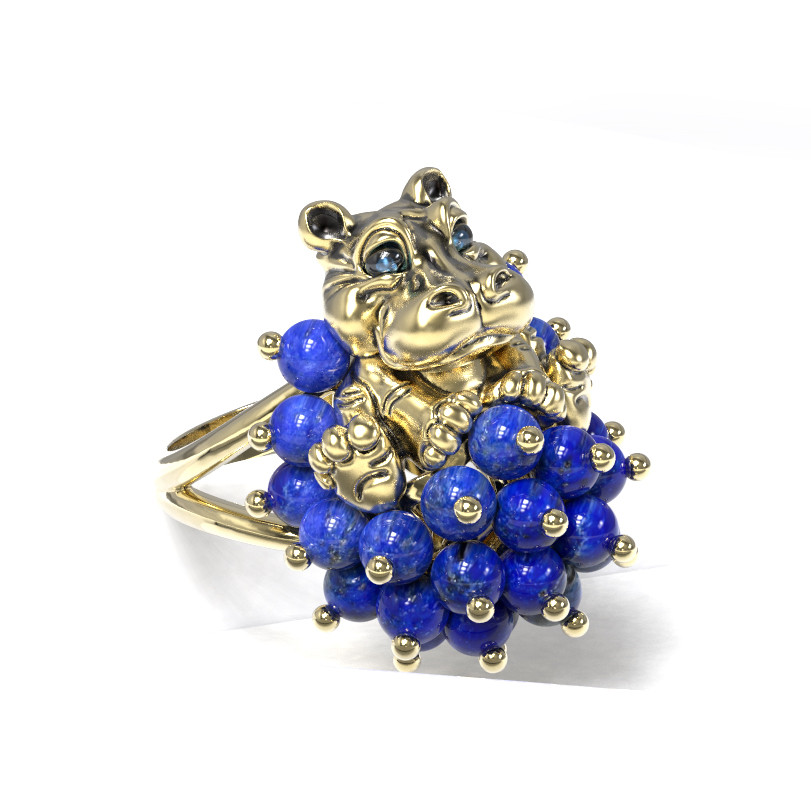 Кольцо из лимонного золота c эмалью и лазуритом