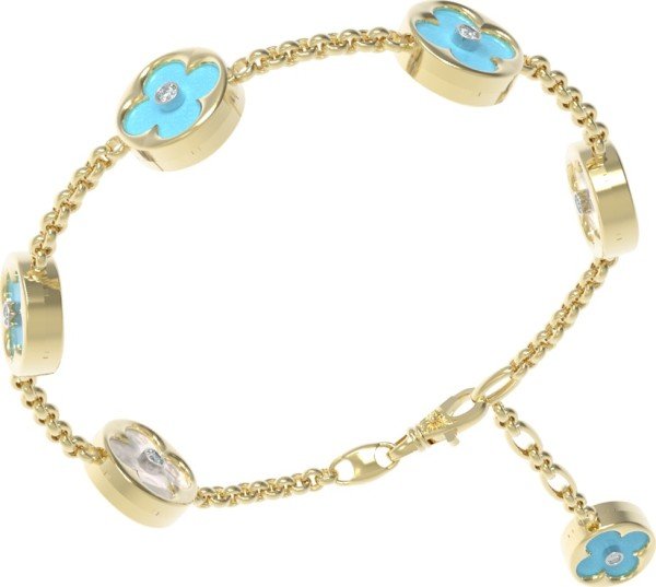 Браслет из лимонного золота c бриллиантами, бирюзой и перламутром